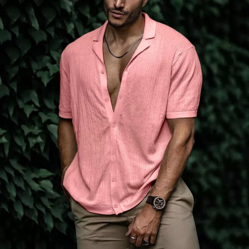 European and American summer men's new style foreign trade Amazon casual loose cardigan short sleeve solid color T-shirt