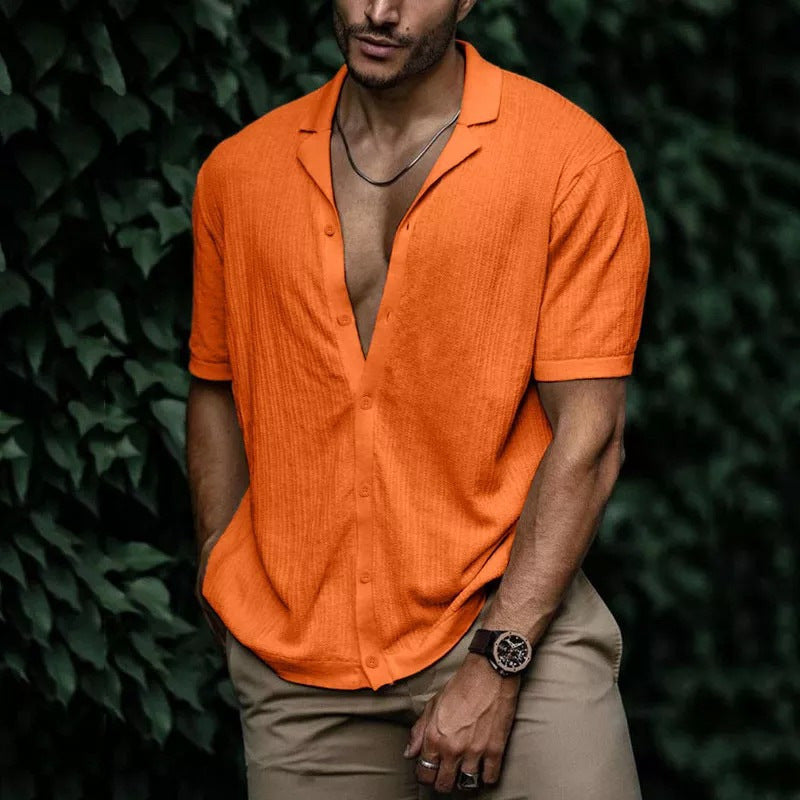 European and American summer men's new style foreign trade Amazon casual loose cardigan short sleeve solid color T-shirt