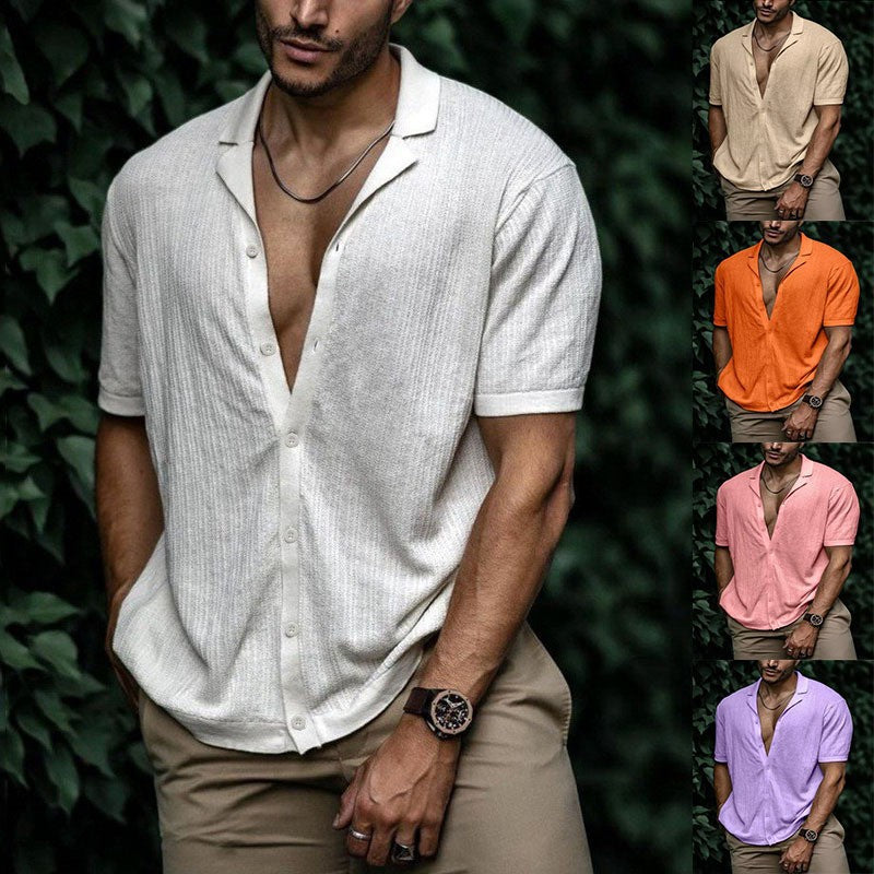 European and American summer men's new style foreign trade Amazon casual loose cardigan short sleeve solid color T-shirt