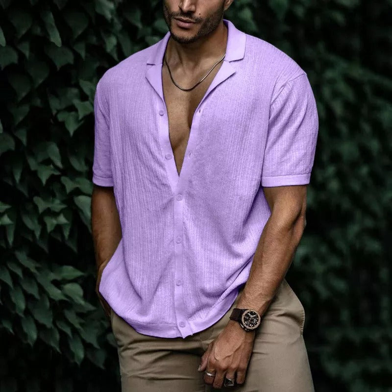European and American summer men's new style foreign trade Amazon casual loose cardigan short sleeve solid color T-shirt