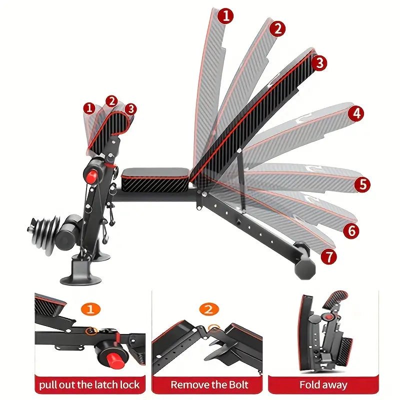 Adjustable Weight Bench for Full Body Exercise - Foldable, Multifunctional, Black&Red (1pc) - The Beast Protein Hub