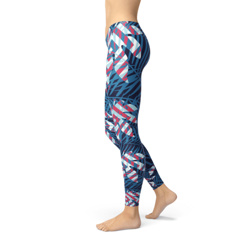 Blue Tropical Leaf Leggings for Women - The Beast Protein Hub