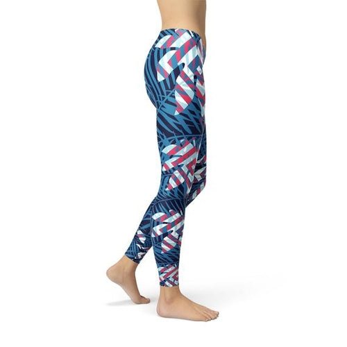 Blue Tropical Leaf Leggings for Women - The Beast Protein Hub