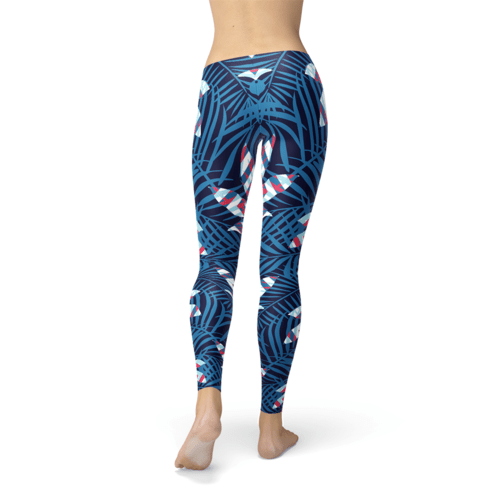 Blue Tropical Leaf Leggings for Women - The Beast Protein Hub