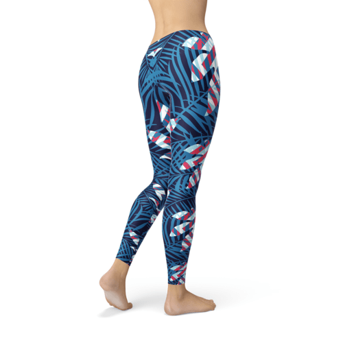 Blue Tropical Leaf Leggings for Women - The Beast Protein Hub