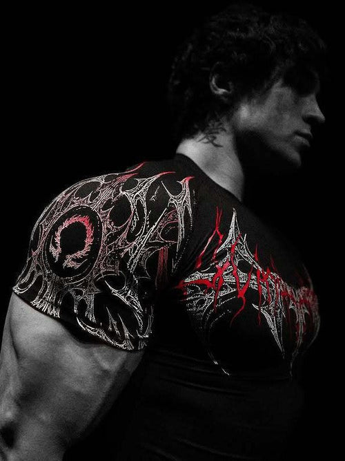 Breathedivinity Men's High Stretch Fitness T-Shirt Venom Print Dark Style Sports Short Sleeve Cycling Suit - The Beast Protein Hub