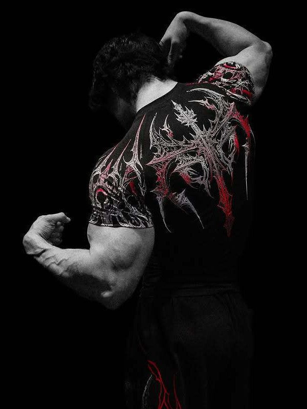 Breathedivinity Men's High Stretch Fitness T-Shirt Venom Print Dark Style Sports Short Sleeve Cycling Suit - The Beast Protein Hub