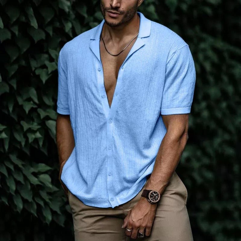 European and American summer men's new style foreign trade Amazon casual loose cardigan short sleeve solid color T-shirt - The Beast Protein Hub