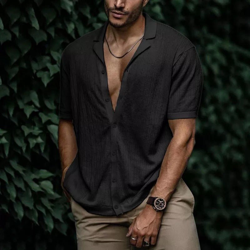 European and American summer men's new style foreign trade Amazon casual loose cardigan short sleeve solid color T-shirt - The Beast Protein Hub