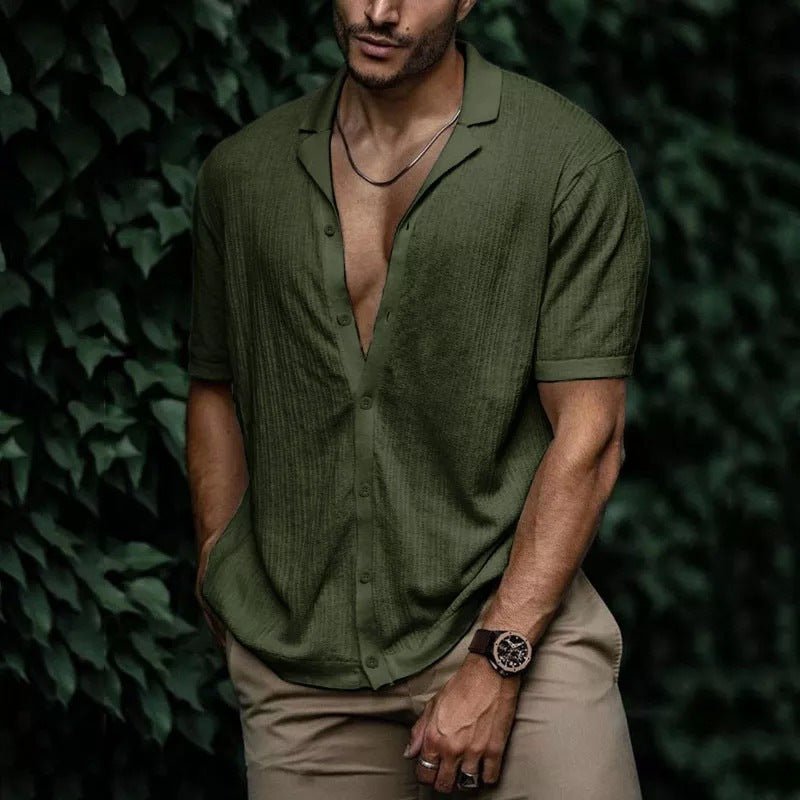 European and American summer men's new style foreign trade Amazon casual loose cardigan short sleeve solid color T-shirt - The Beast Protein Hub