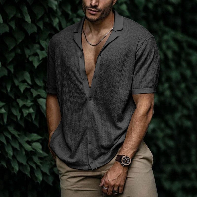 European and American summer men's new style foreign trade Amazon casual loose cardigan short sleeve solid color T-shirt - The Beast Protein Hub
