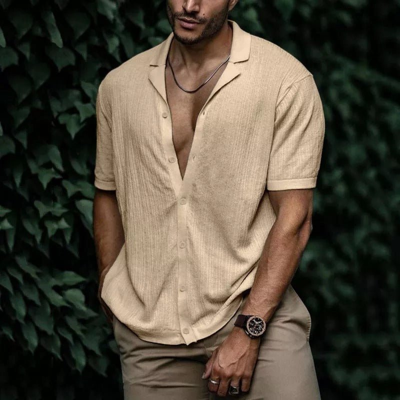European and American summer men's new style foreign trade Amazon casual loose cardigan short sleeve solid color T-shirt - The Beast Protein Hub