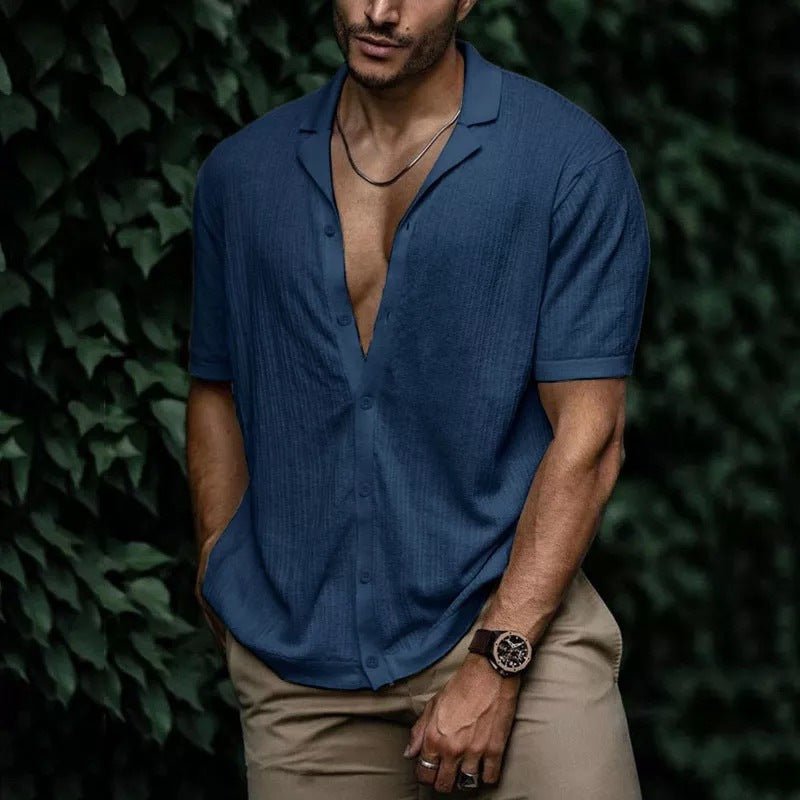 European and American summer men's new style foreign trade Amazon casual loose cardigan short sleeve solid color T-shirt - The Beast Protein Hub