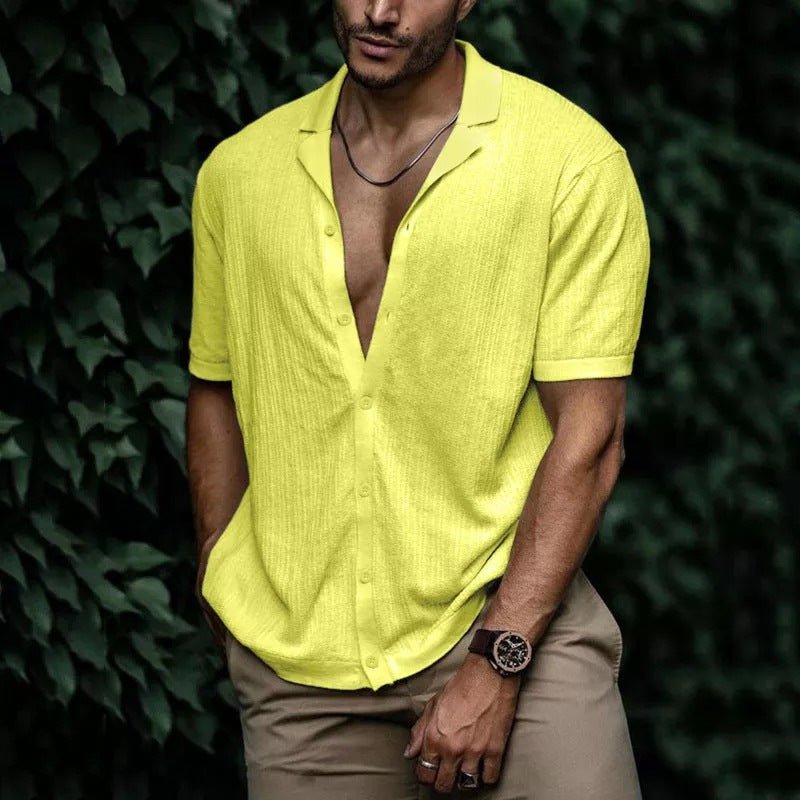 European and American summer men's new style foreign trade Amazon casual loose cardigan short sleeve solid color T-shirt - The Beast Protein Hub