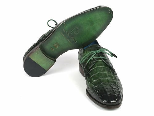 Paul Parkman Men's Green Croco Textured Leather Derby Shoes - The Beast Protein Hub