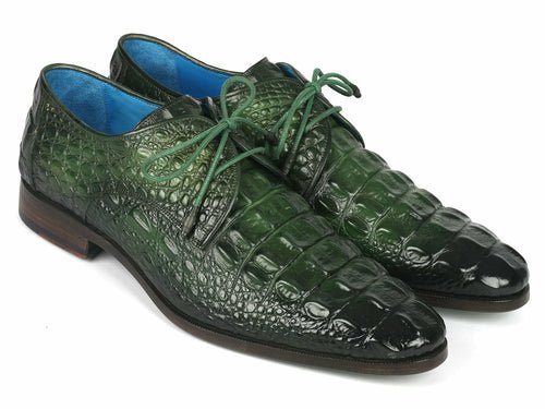 Paul Parkman Men's Green Croco Textured Leather Derby Shoes - The Beast Protein Hub