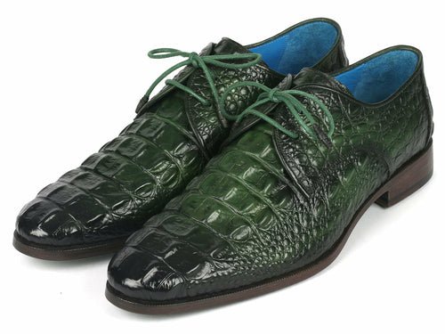 Paul Parkman Men's Green Croco Textured Leather Derby Shoes - The Beast Protein Hub