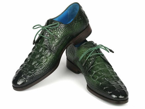Paul Parkman Men's Green Croco Textured Leather Derby Shoes - The Beast Protein Hub