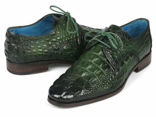 Paul Parkman Men's Green Croco Textured Leather Derby Shoes - The Beast Protein Hub